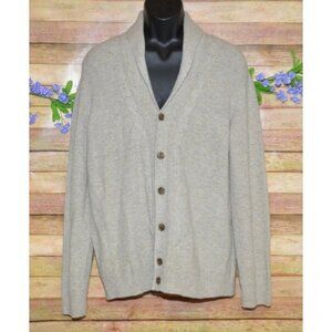 Joseph Abboud Mens L Brown Wool Blend Cable Knit Cardigan Sweater Elbow Patches